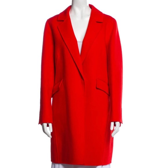 DESIGNER DIANE VON FURSTENBERG ORANGE RED POINTED COLLAR KNEE LENGTH COAT SMALL - Picture 1 of 8